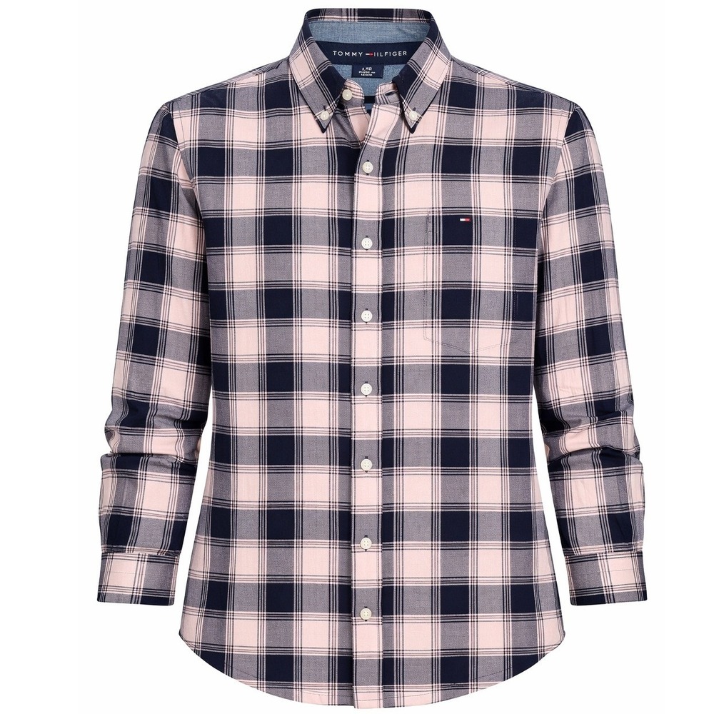 Tommy Hilfiger Womens Plaid Button Down Shirt Pink Navy Blue J42MF368 Size L NEW